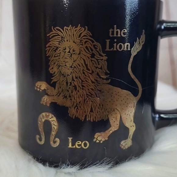 Vintage USA Made Black & Gold Leo Sign Astrology Astrological Glass Mug Cup ♌️ - Picture 4 of 16